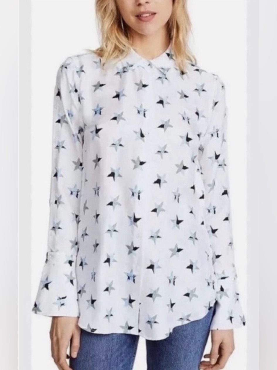 Equipment Femme Silk Button Down Star Print Shirt Sz Medium